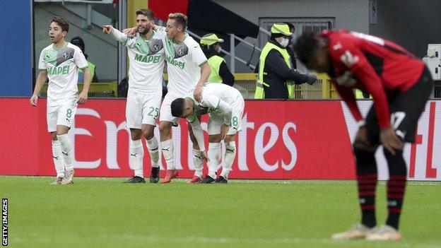 Sassuolo celebrate goal against AC Milan