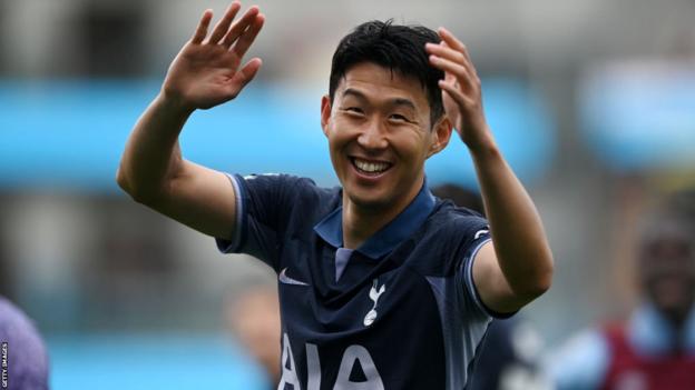 Heung-min Son celebrates after scoring a hat-trick in Tottenham's 5-2 win over Burnley in the Premier League.