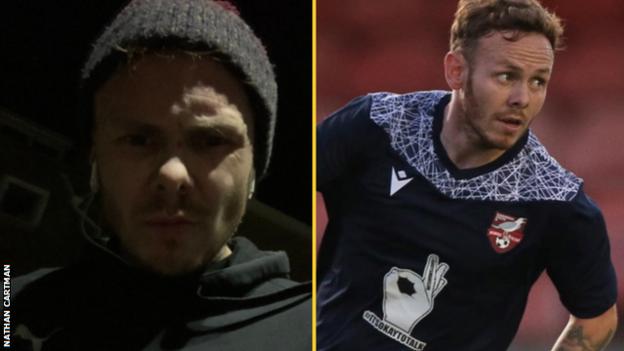 Nathan Cartman cinq semaines après avoir envisagé de se suicider (à gauche) et avoir joué pour Scarborough Athletic (à droite)