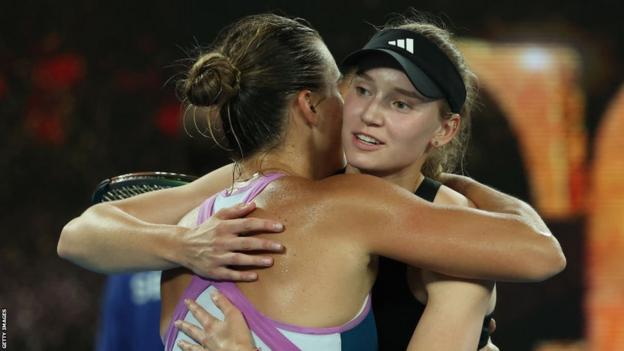 Elena Rybakina hugs Aryna Sabalenka after their Australian Open final