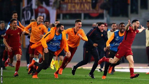 Roma players celebrating