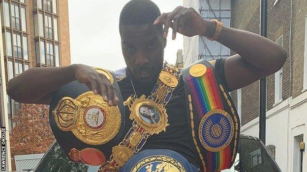 Okolie has already won the British title and Commonwealth belt at cruiserweight and he sits with his belts