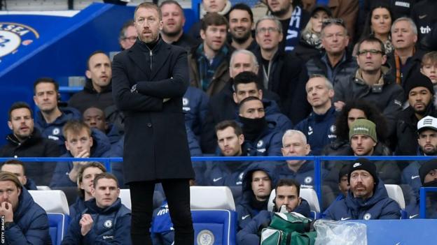 Chelsea boss Graham Potter watches his side's game against Leeds