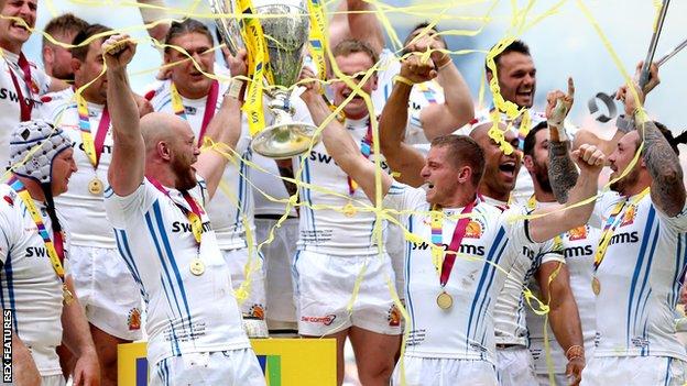 Exeter lift the Premiership trophy