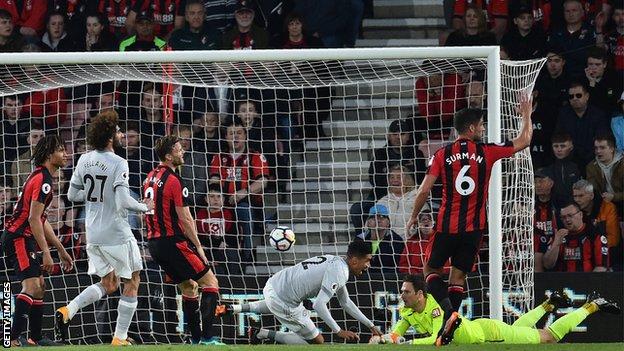 Chris Smalling slides in to give Manchester United the lead at Bournemouth