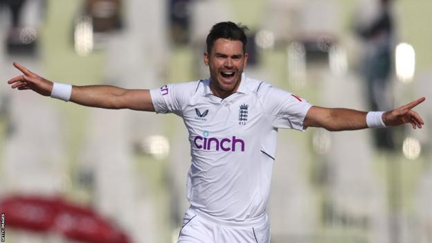 England bowler James Anderson celebrates taking a wicket against Pakistan
