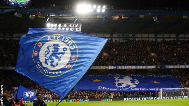 Stamford Bridge and a Chelsea flag