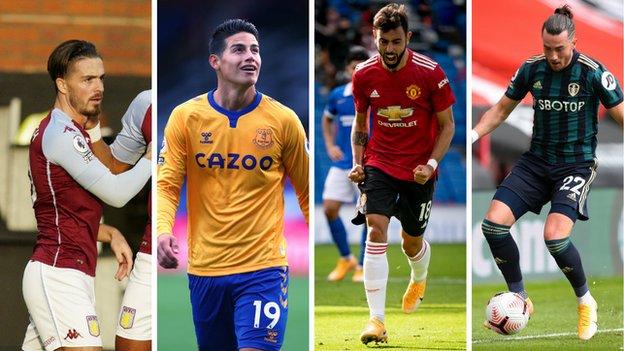 Jack Grealish (Aston Villa), James Rodríguez (Everton), Bruno Fernandes (Man Utd), Jack Harrison (Leeds)