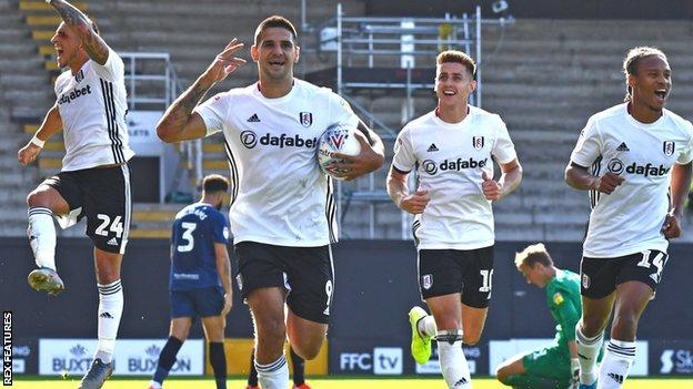 Aleksandar Mitrovic celebrates a Fulham goal