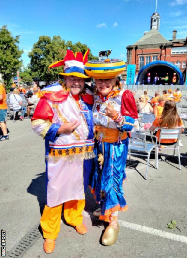 Netherlands fans in the Euro 2022 fan park in Leigh town centre