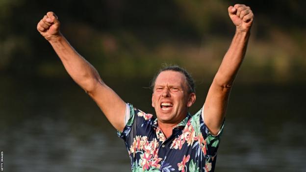 Marcel Siem celebrates his victory at the Indian Open