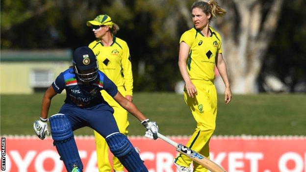 India's Yastika Bhatia and Australia's Nicola Carey