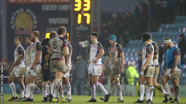 Ospreys players dejected after defeat to Exeter