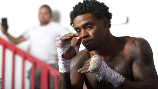 Errol Spence spars during a workout