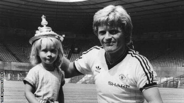 Gordon McQueen with Hayley as a child with the FA Cup