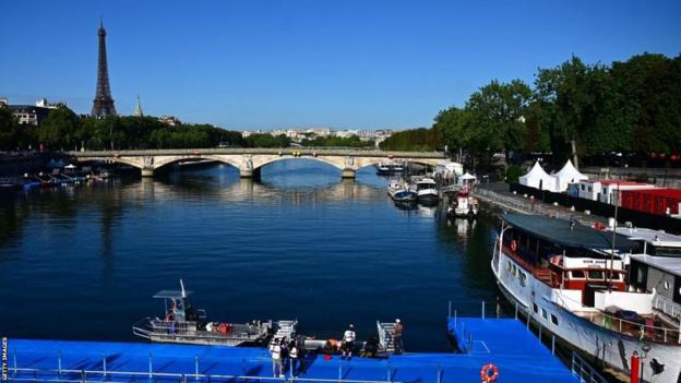 The Seine during daylight for the 2023 World Triathlon Olympic Games Test Event