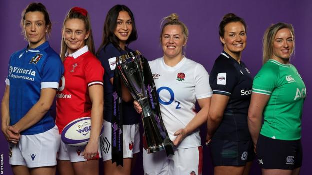 Women's Six Nations captains with the trophy