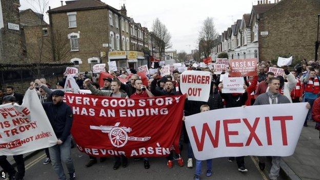 Arsenal fans marched calling for the resignation of Arsene Wenger before their FA Cup quarter-final win over Lincoln