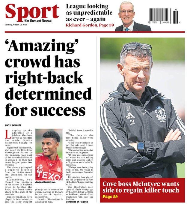 The back page of the Press and Journal on 130822