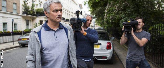 Jose Mourinho was followed by media as he left his London home on Monday