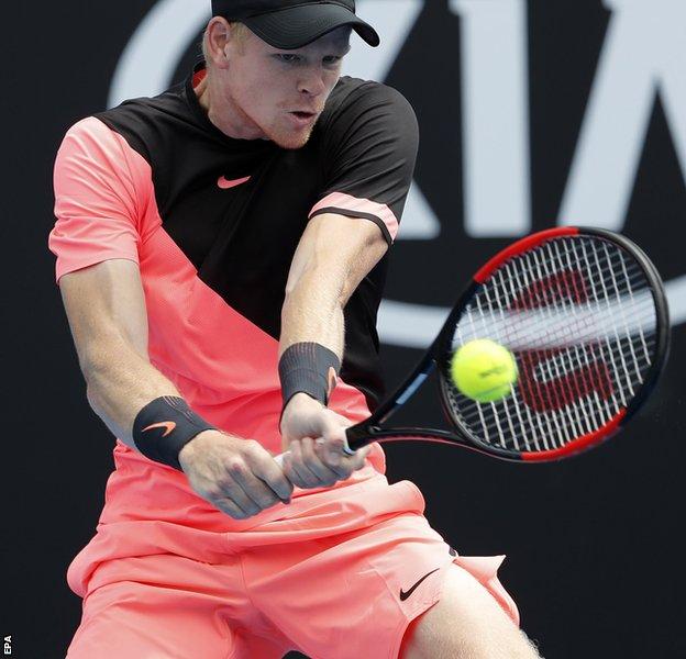 Kyle Edmund in action against Kevin Anderson in the first round of the Australian Open in Melbourne