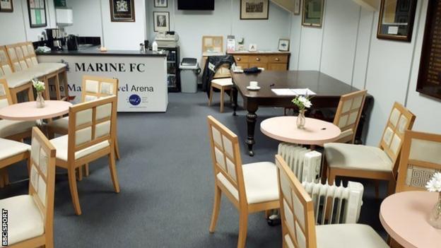 The boardroom at non-league Marine Football Club who host Tottenham Hotspur in the third round of the FA Cup