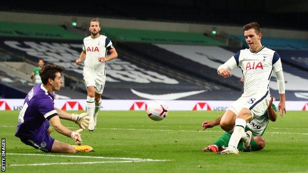 Giovani Lo Celso scores Tottenham's fourth goal against Maccabi Haifa