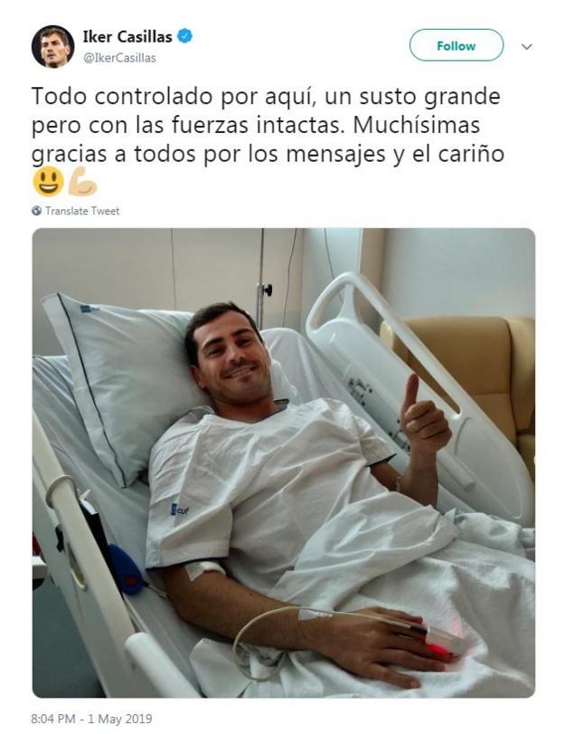 Iker Casillas posted an update on Twitter after suffering a heart attack