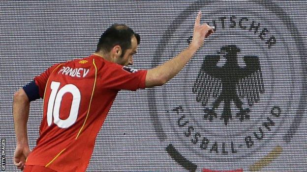 North Macedonia's Goran Pandev celebrates scoring during a World Cup 2022 qualifier against Germany