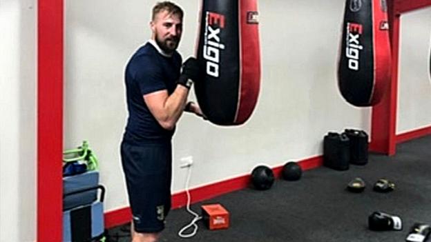 Jake Day in the boxing gym as he gets ready to face Walsall in the FA Cup