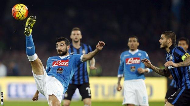 Napoli's Raul Albiol in action against Inter Milan