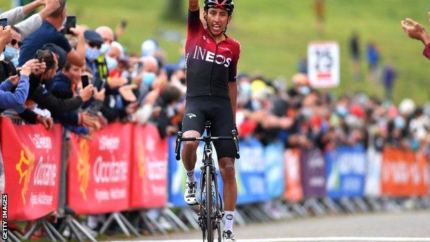 Egan Bernal wins stage three