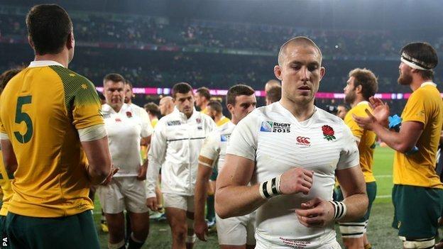 Mike Brown of England walks off against Australia at the Rugby World Cup Pool A match at Twickenham