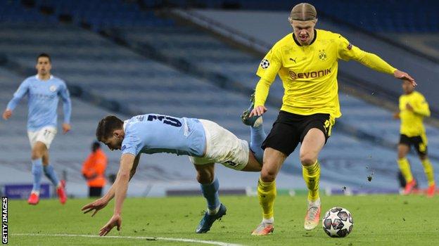 Erling Braut Haaland and Man City defender Ruben Dias