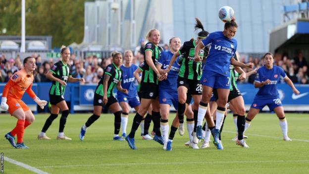 Chelsea's Jess Carter in the WSL football match against Brighton