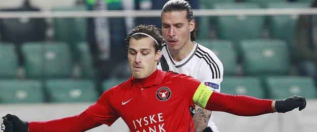 Erik Sviatchenko in Europa League action for Midtjylland
