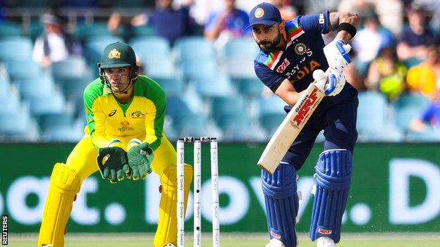 Virat Kohli bats during India's third ODI with Australia in Canberra