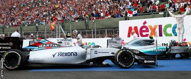 Nico Rosberg celebrates winning the Mexican Grand Prix