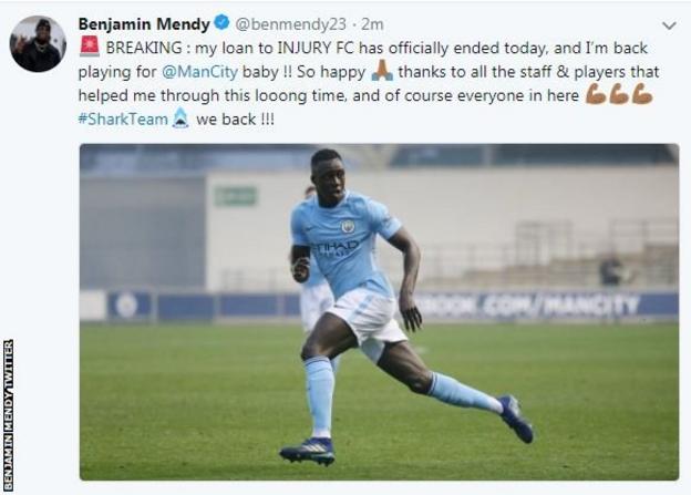 Benjamin Mendy posted on Twitter that his loan to Injury FC was over