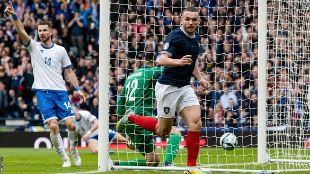 John McGinn opens the scoring in a 3-0 home win over Cyprus in March