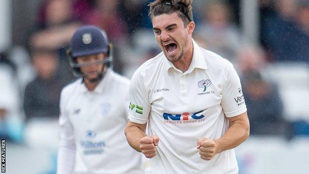 Jordan Thompson's first Championship 'five-fer' of the season took him past 100 first-class wickets for Yorkshire