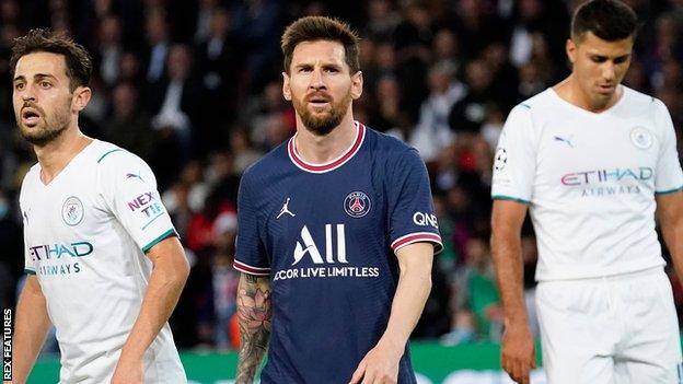 Paris St-Germain's Lionel Messi in action against Manchester City.