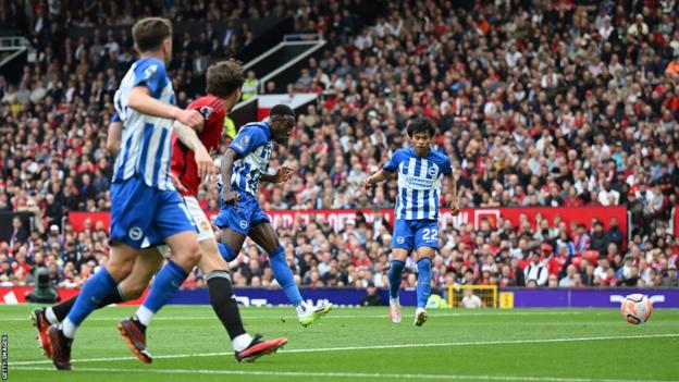 Danny Welbeck scores for Brighton at Old Trafford
