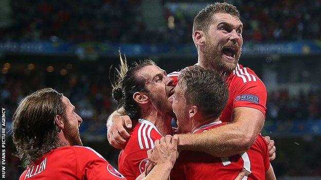 Wales celebrate against Belgium