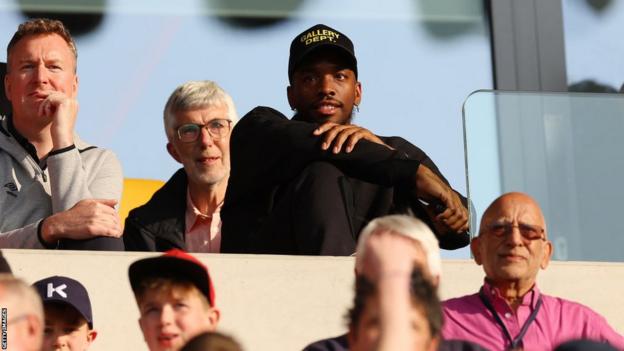 Ivan Toney watches from the stands as Brentford take on Manchester City in May 2023