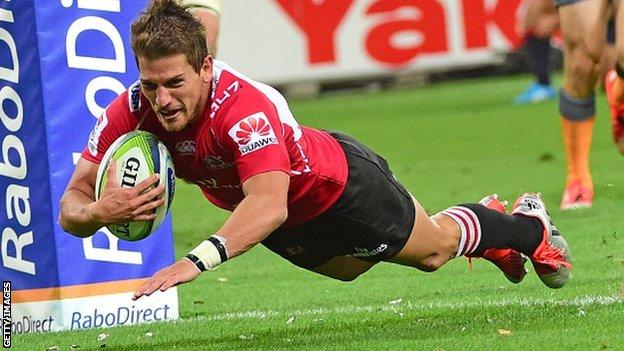 Marnitz Boshoff scores a try for the Lions against Melbourne Rebels in Super Rugby