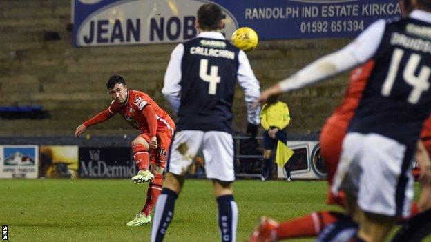 Stephen Mallan scores for St Mirren against Raith Rovers
