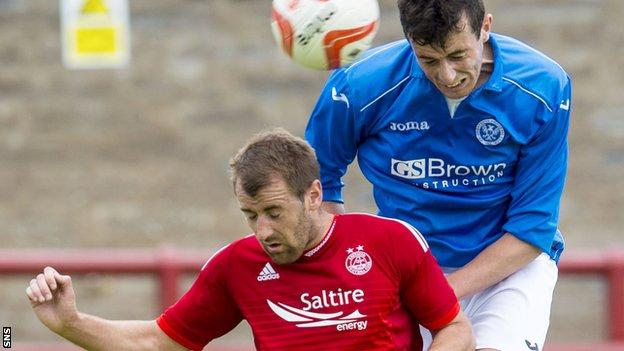 Joe Shaughnessy (right) battles with former club Aberdeen in Sunday's friendly