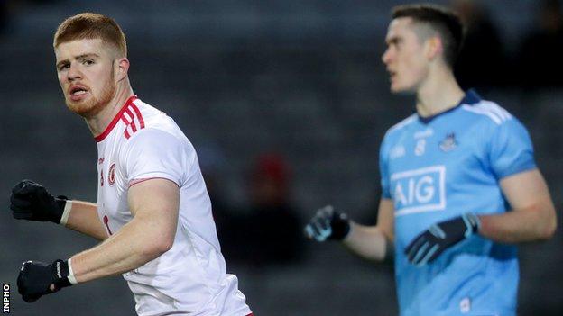 Cathal McShane celebrates after scoring's Tyrone early goal at Croke Park