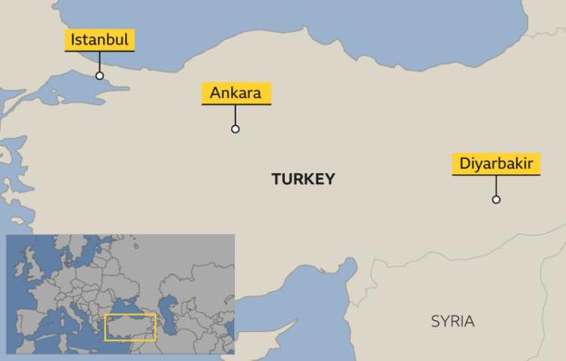 Map of Turkey showing location of Diyarbakir